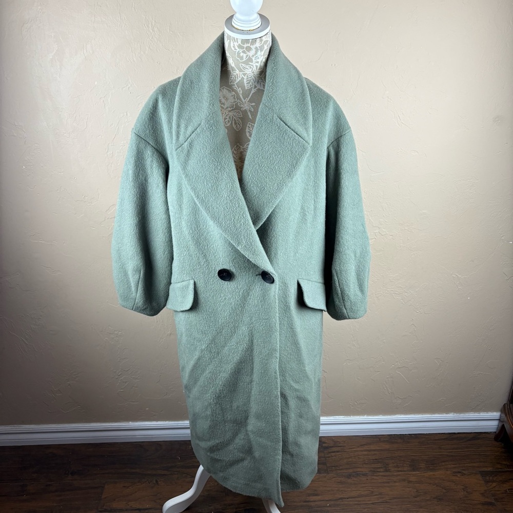 Zara Seafoam Green Wool Alpaca Winter Coat Long Oversized Women’s XS Italian